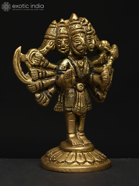3" Small Standing Ten Armed Panchamukhi Lord Hanuman | Brass Statue