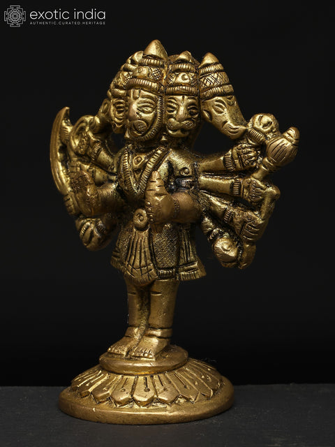 3" Small Standing Ten Armed Panchamukhi Lord Hanuman | Brass Statue