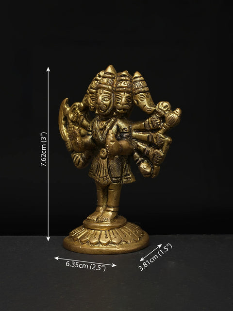 3" Small Standing Ten Armed Panchamukhi Lord Hanuman | Brass Statue