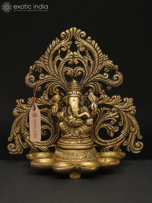 6" Six Wicks Lord Ganesha Brass Lamp Handmade
