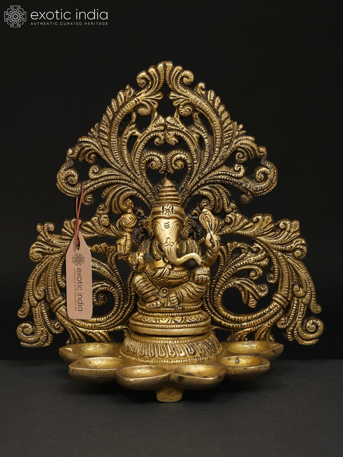 6" Six Wicks Lord Ganesha Brass Lamp Handmade