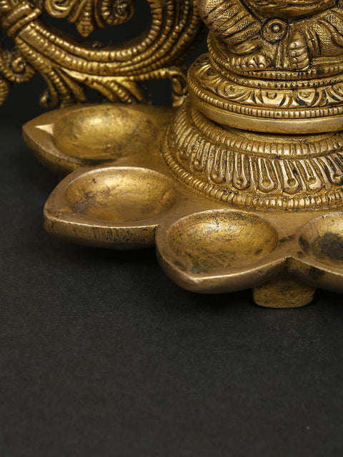 6" Small Six Wicks Lord Ganesha Lamp in Brass | Handmade | Made In India