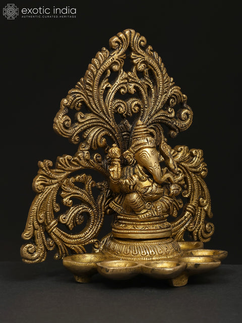 6" Small Six Wicks Lord Ganesha Lamp in Brass | Handmade | Made In India