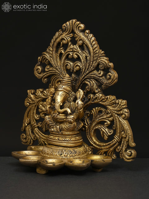 6" Small Six Wicks Lord Ganesha Lamp in Brass | Handmade | Made In India