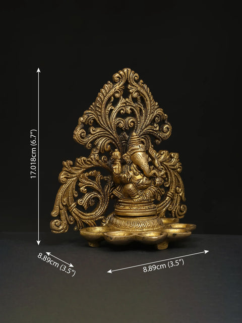 6" Small Six Wicks Lord Ganesha Lamp in Brass | Handmade | Made In India