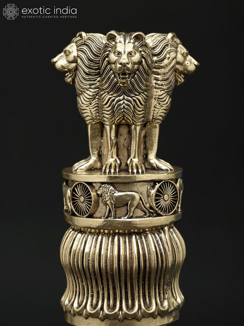 10" Superfine Brass Ashoka Pillar (National Emblem) | Table Decor