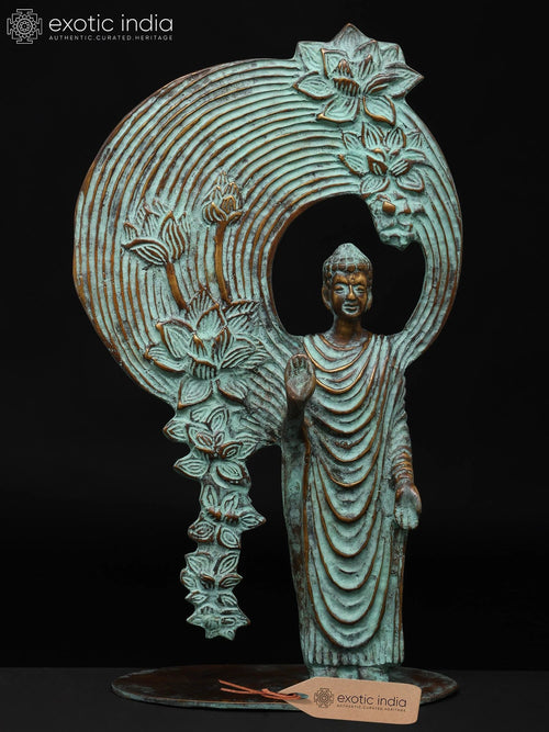 20" Buddha in Bloom Handmade Brass Statue with Bronze Finish