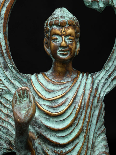 20" Enlightened Presence Ð Buddha in Bloom | Brass Statue with Bronze Finish