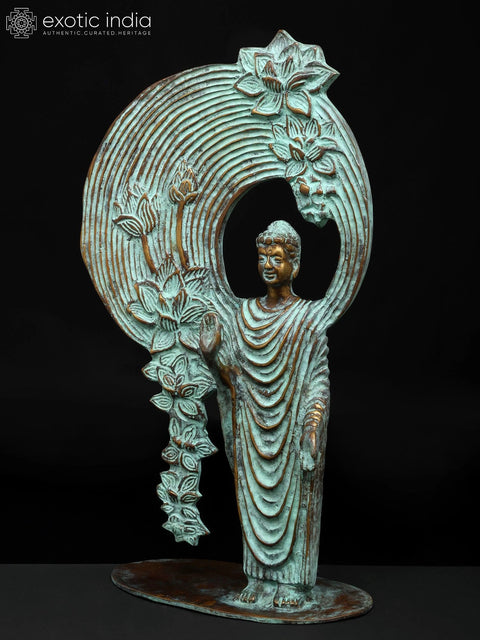 20" Enlightened Presence Ð Buddha in Bloom | Brass Statue with Bronze Finish