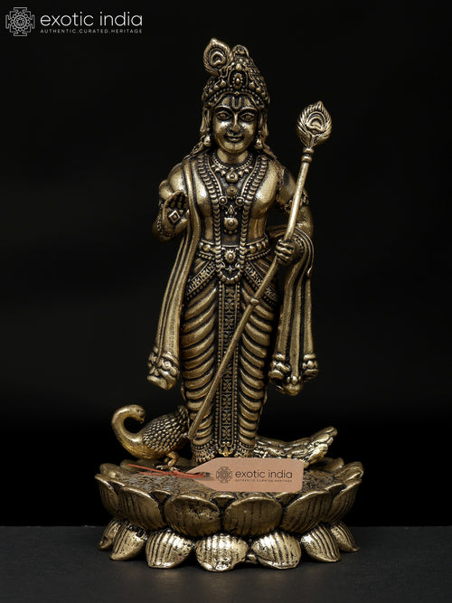 4" Standing Lord Murugan with Peacock Brass Idol