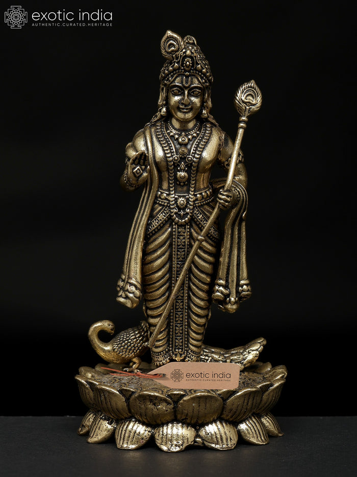 4" Standing Lord Murugan with Peacock Brass Idol