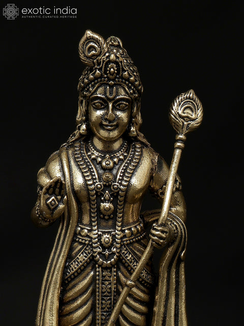 4" Small Superfine Standing Lord Murugan with Peacock | Brass Idol
