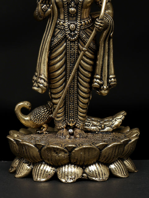 4" Small Superfine Standing Lord Murugan with Peacock | Brass Idol