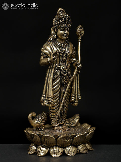 4" Small Superfine Standing Lord Murugan with Peacock | Brass Idol