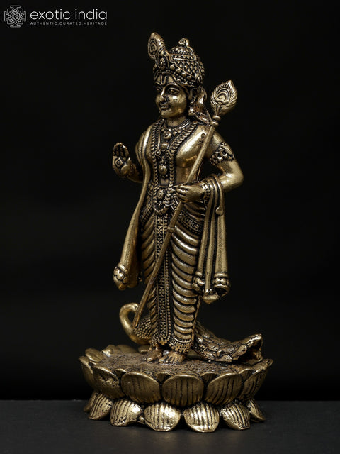 4" Small Superfine Standing Lord Murugan with Peacock | Brass Idol