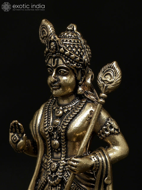 4" Small Superfine Standing Lord Murugan with Peacock | Brass Idol