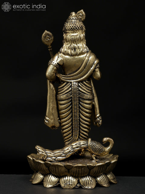 4" Small Superfine Standing Lord Murugan with Peacock | Brass Idol