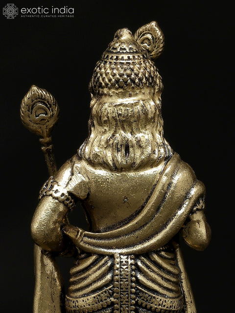 4" Small Superfine Standing Lord Murugan with Peacock | Brass Idol
