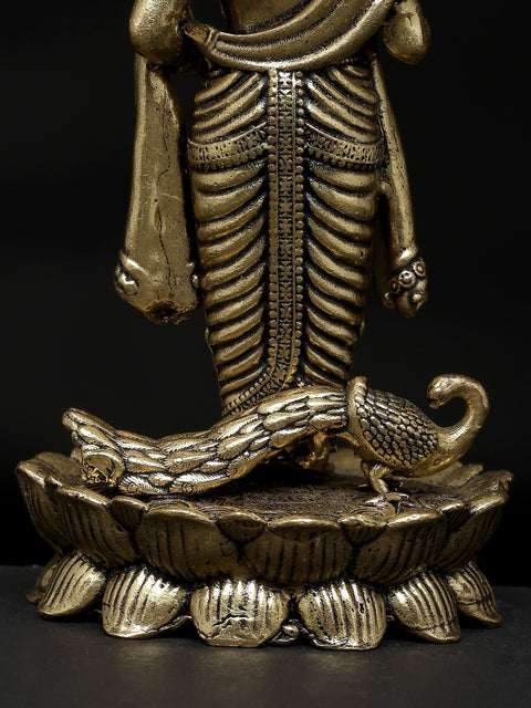 4" Small Superfine Standing Lord Murugan with Peacock | Brass Idol