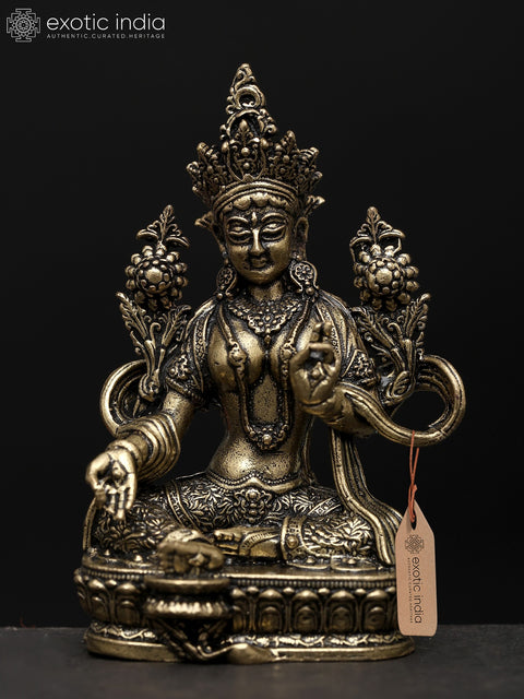 2" Small Superfine Tibetan Buddhist Goddess Green Tara | Brass Idol