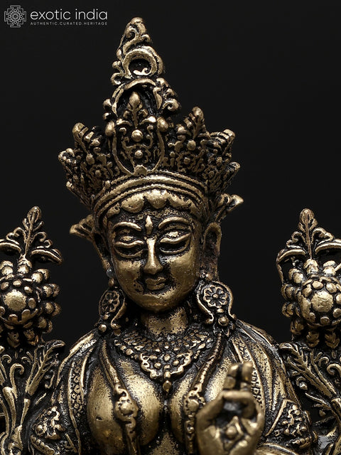 2" Small Superfine Tibetan Buddhist Goddess Green Tara | Brass Idol