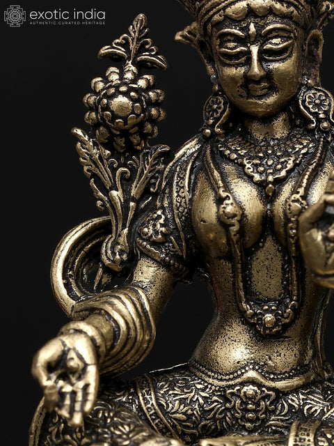 2" Small Superfine Tibetan Buddhist Goddess Green Tara | Brass Idol