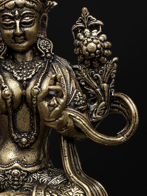2" Small Superfine Tibetan Buddhist Goddess Green Tara | Brass Idol