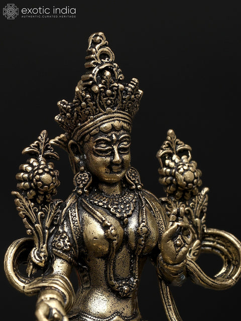 2" Small Superfine Tibetan Buddhist Goddess Green Tara | Brass Idol