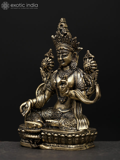 2" Small Superfine Tibetan Buddhist Goddess Green Tara | Brass Idol