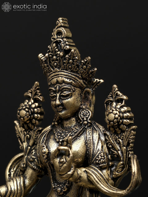 2" Small Superfine Tibetan Buddhist Goddess Green Tara | Brass Idol