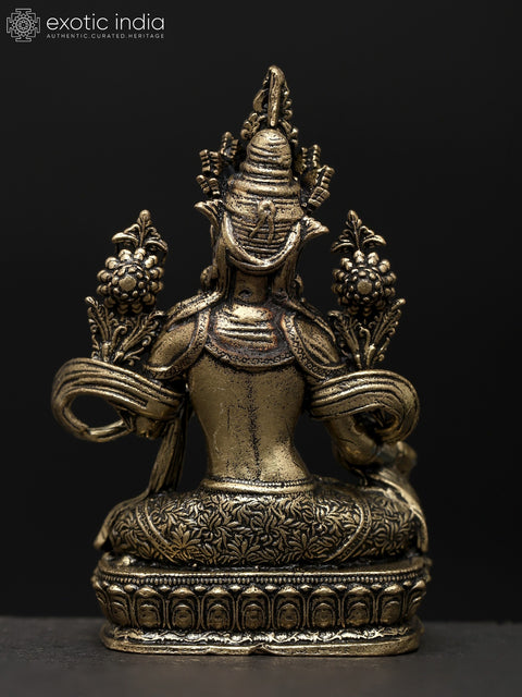 2" Small Superfine Tibetan Buddhist Goddess Green Tara | Brass Idol