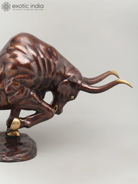 38" Attacking Angry Bull | Home Decor | Brass Statue
