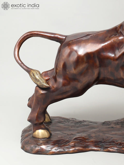 38" Attacking Angry Bull | Home Decor | Brass Statue