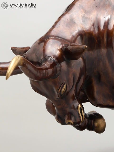 38" Attacking Angry Bull | Home Decor | Brass Statue