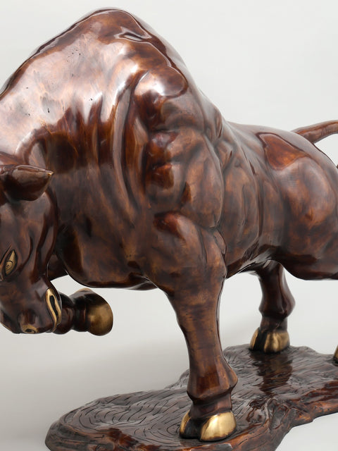 38" Attacking Angry Bull | Home Decor | Brass Statue