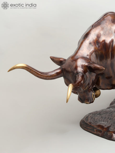 38" Attacking Angry Bull | Home Decor | Brass Statue