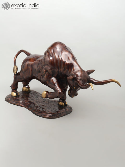 38" Attacking Angry Bull | Home Decor | Brass Statue