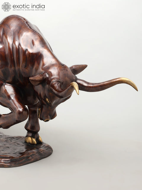 38" Attacking Angry Bull | Home Decor | Brass Statue