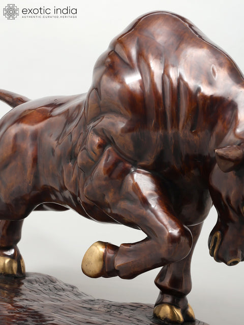 38" Attacking Angry Bull | Home Decor | Brass Statue