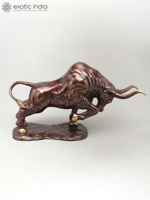 38" Attacking Angry Bull Brass Home Decor Statue
