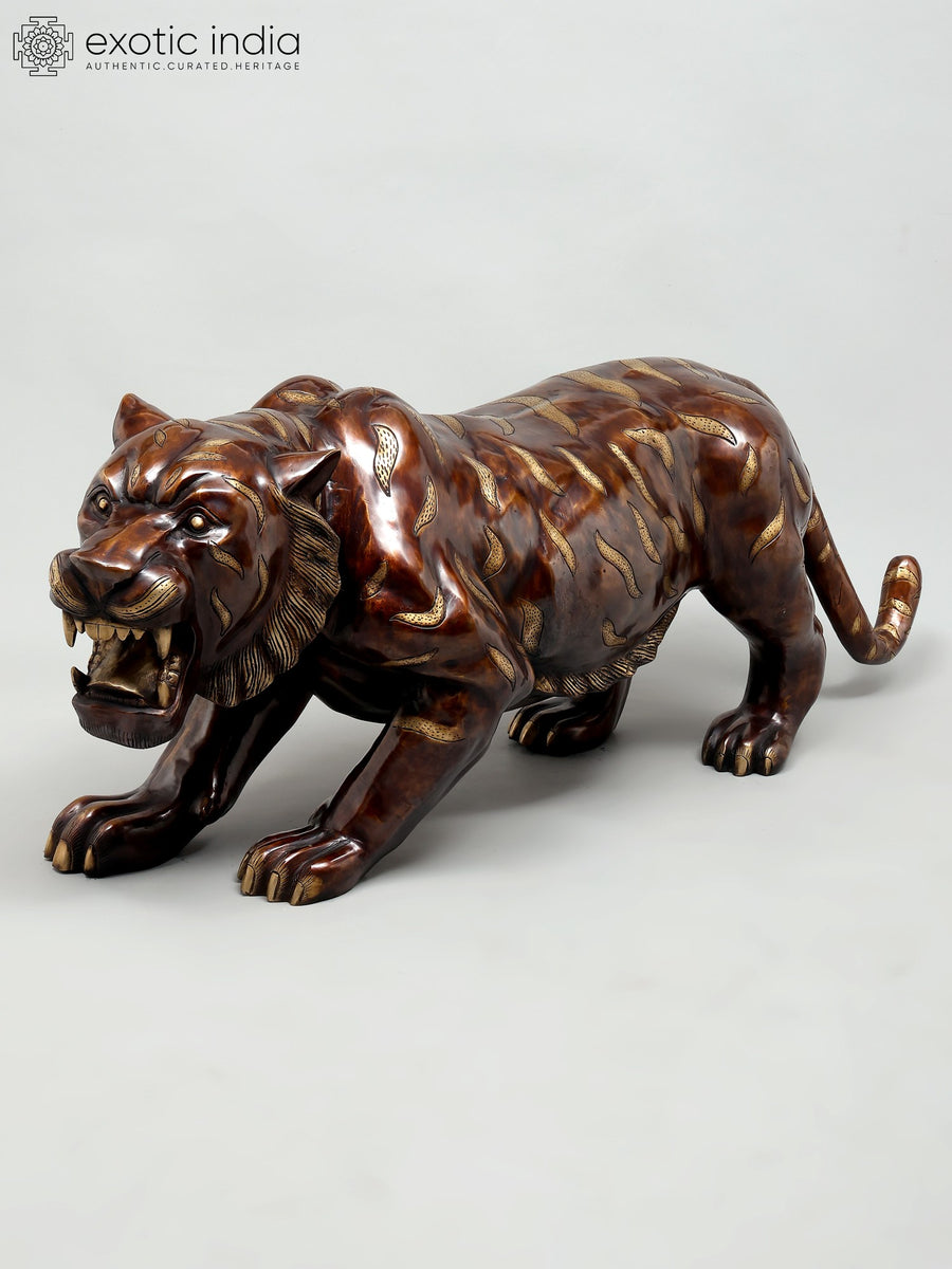 50" Large Roaring Tiger Brass Sculpture for Home Decor
