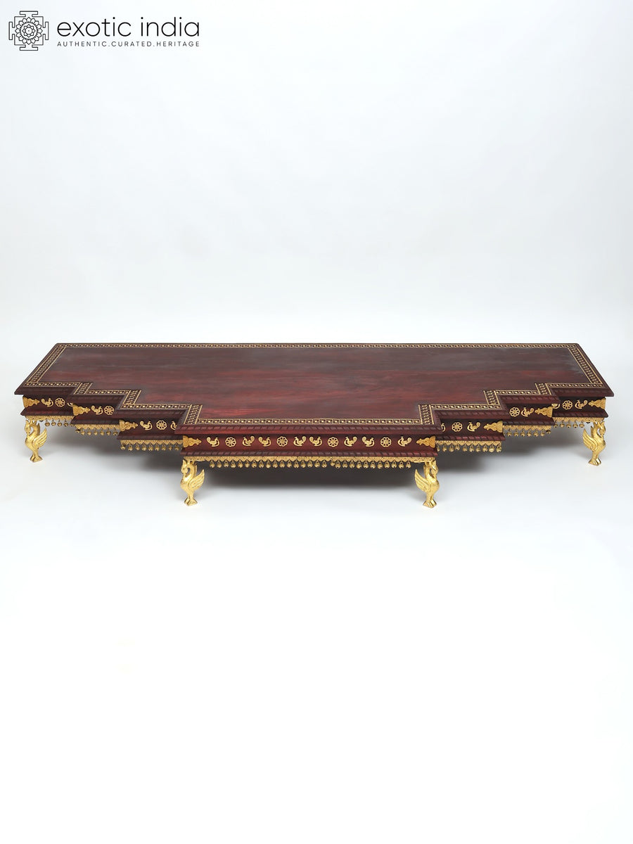 64" Large Handcrafted Wood Chowki with Brass Work Inlay