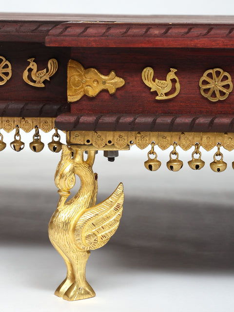 64" Large Size Designer Wood Chowki with Brass Work