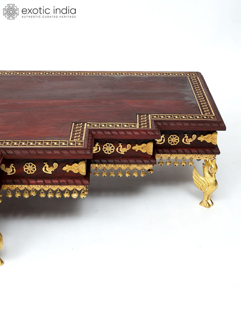64" Large Size Designer Wood Chowki with Brass Work