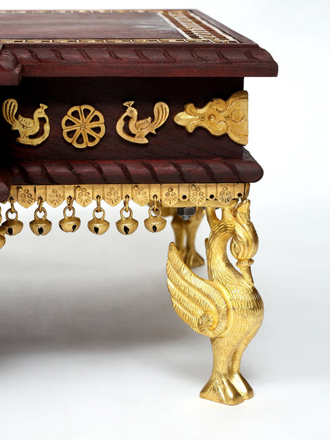 64" Large Size Designer Wood Chowki with Brass Work