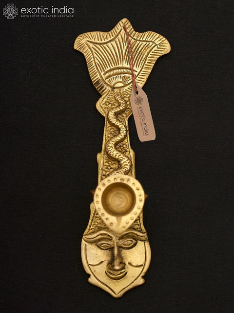 5" Brass Arti Diya/Oil Lamp with Sheshnag on Matsya Vishnu