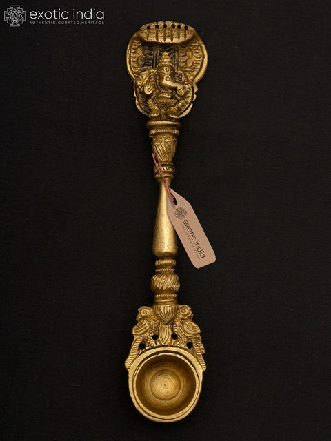 6" Brass Ganesha Ritual Spoon with Protecting Serpent