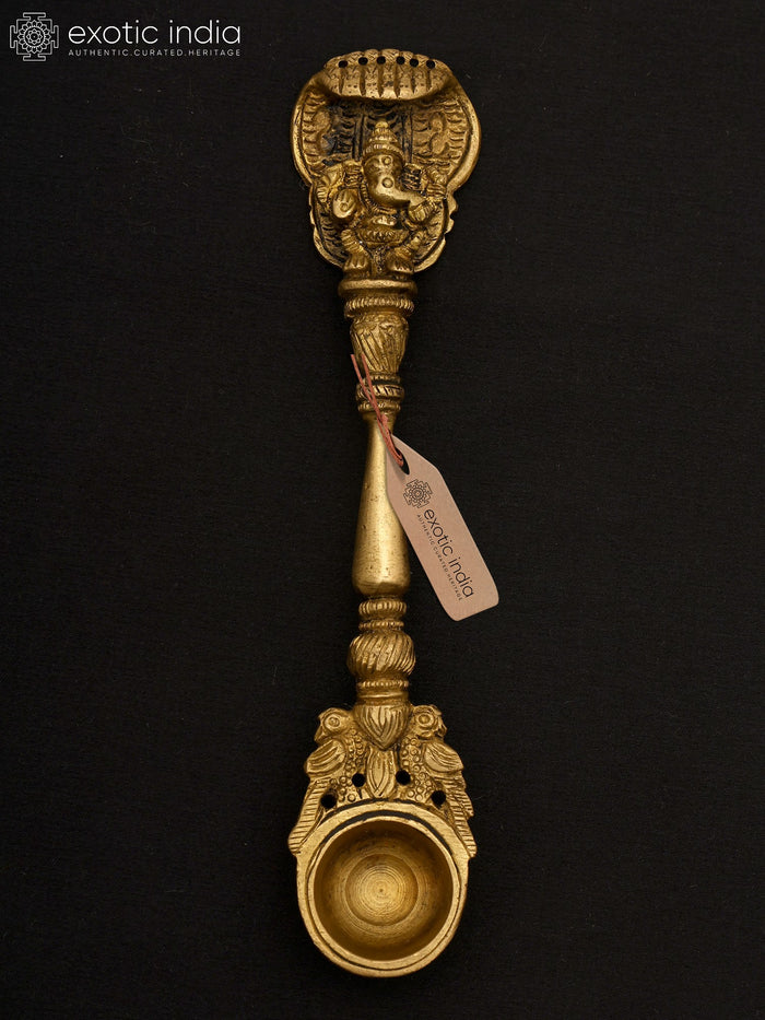 6" Brass Ganesha Ritual Spoon with Serpent