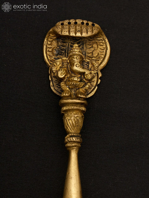6" Brass Ganesha Ritual Spoon with Protecting Serpent