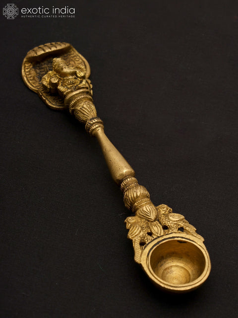 6" Brass Ganesha Ritual Spoon with Protecting Serpent